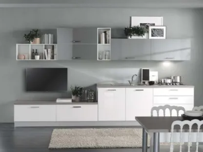 Cucina Moderna Cloe 07 Bianco Lucido e Grigio Fumo Lucido di Net Cucine