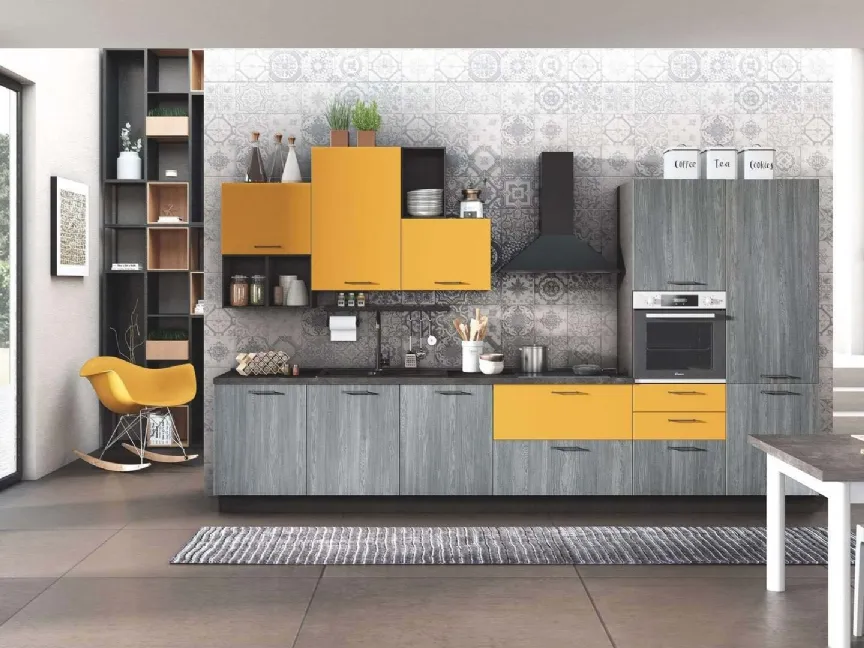 Cucina Moderna Cloe 10 Rovere Smoky e Senape Opaco di Net Cucine