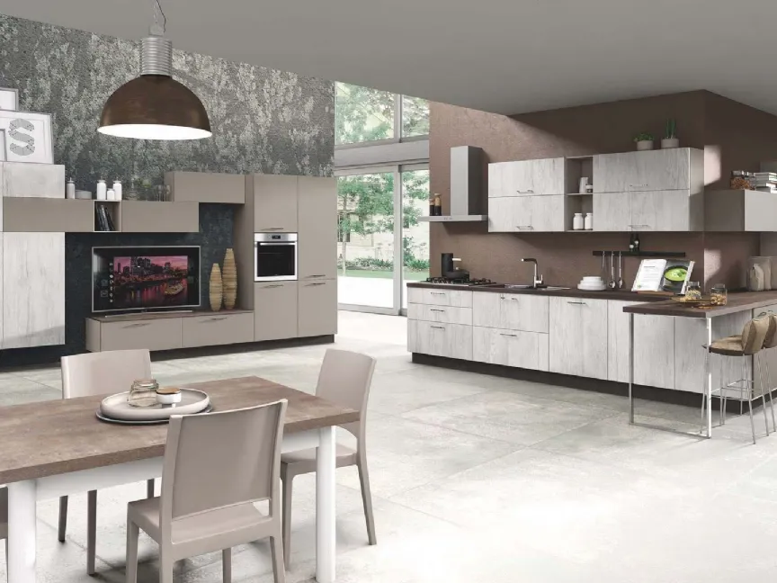 Cucina Moderna Cloe 01 Stone Grey Opaco e Rovere Bianco di Net Cucine