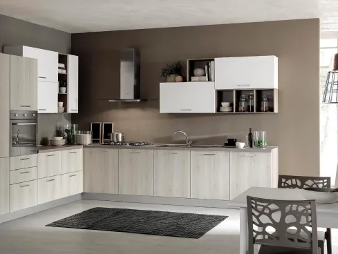 Cucina Moderna Cloe 04 Rovere Beige e Bianco Opaco di Net Cucine