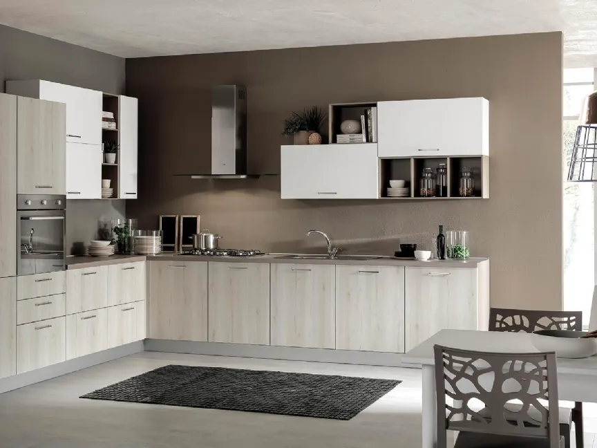 Cucina Moderna Cloe 04 Rovere Beige e Bianco Opaco di Net Cucine