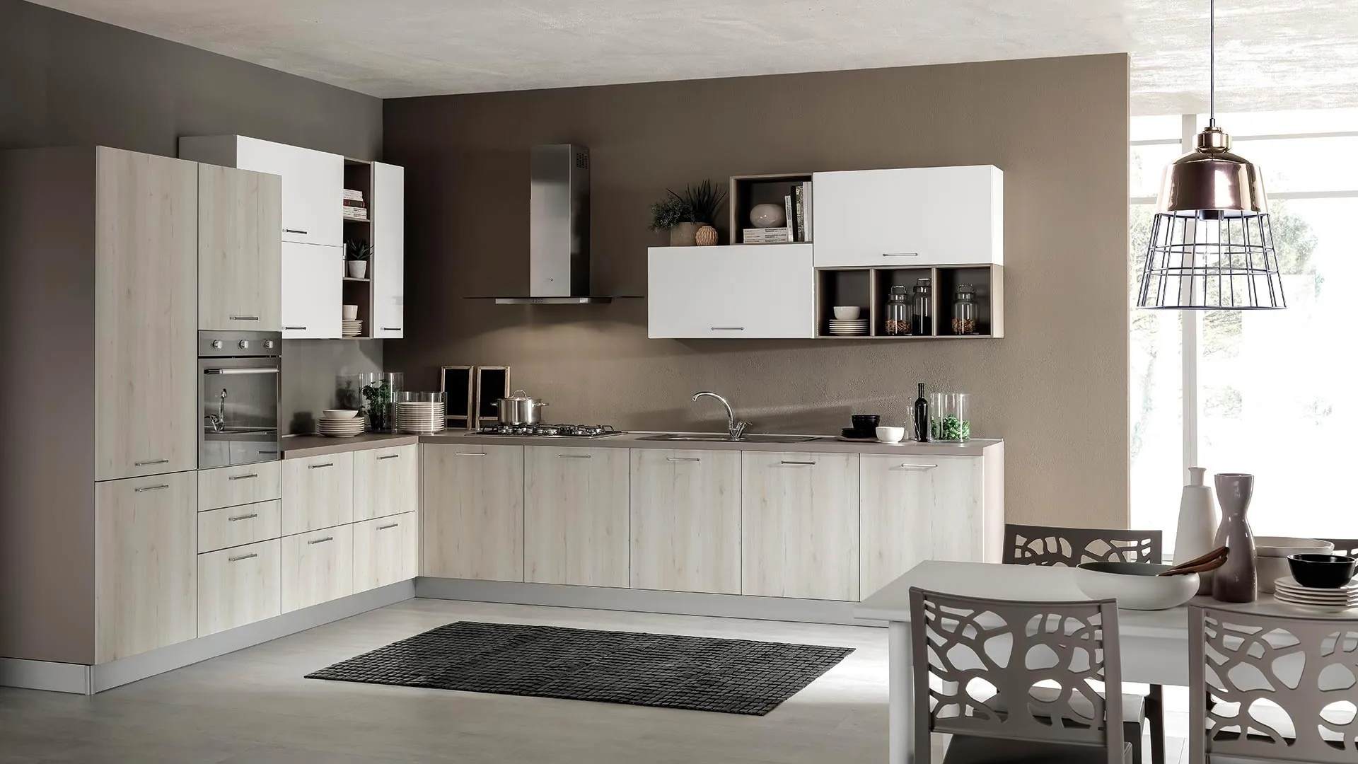 Cucina Moderna Cloe Rovere Beige e Bianco Opaco di Net Cucine