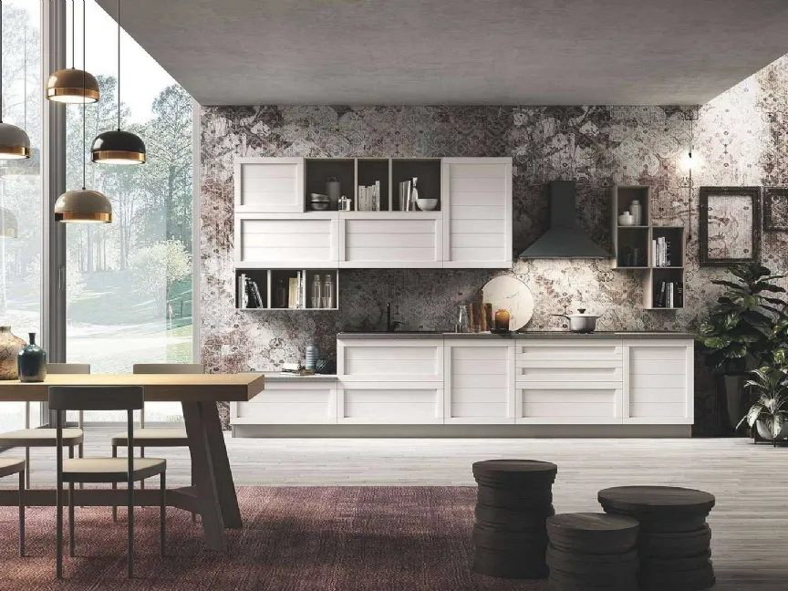 Cucina Moderna ad angolo Elsa 05 in legno laccato finitura Camelia di Net Cucine