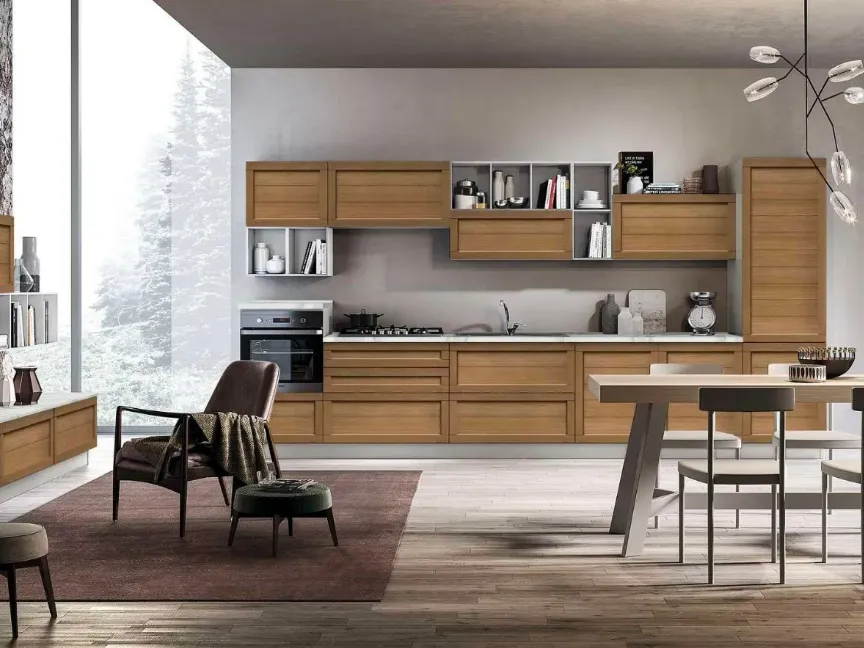 Cucina Moderna lineare in legno Elsa 02 finitura Rovere Miele di Net Cucine