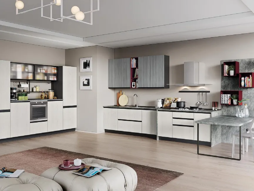 Cucina Moderna Era 03 Legno Bianco e Grigio di Net Cucine