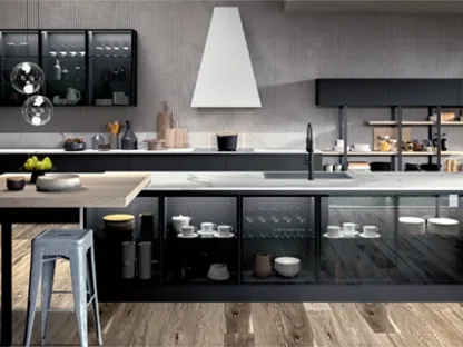 Cucina con isola centrale e tavolo in legno a penisola Ginevra 03 di Ciao Cucine