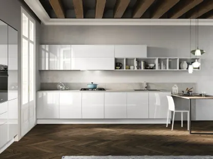 Cucina Moderna lineare Ginevra 05 in laccato Bianco lucido con top in Dekton Siroco di Ciao Cucine