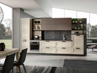 Cucina Moderna lineare Lipari DM0666 in melaminico Rovere sbiancato e laccato Bronzo di Imab