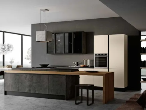 Cucina Moderna con isola in laminato Ardesia scura e laccato Orzo opaco Stea DM0675 di Imab