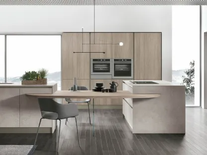 Cucina Moderna con isola Infinity v09 in Graniglia Fiume e Rovere Sesamo di Stosa