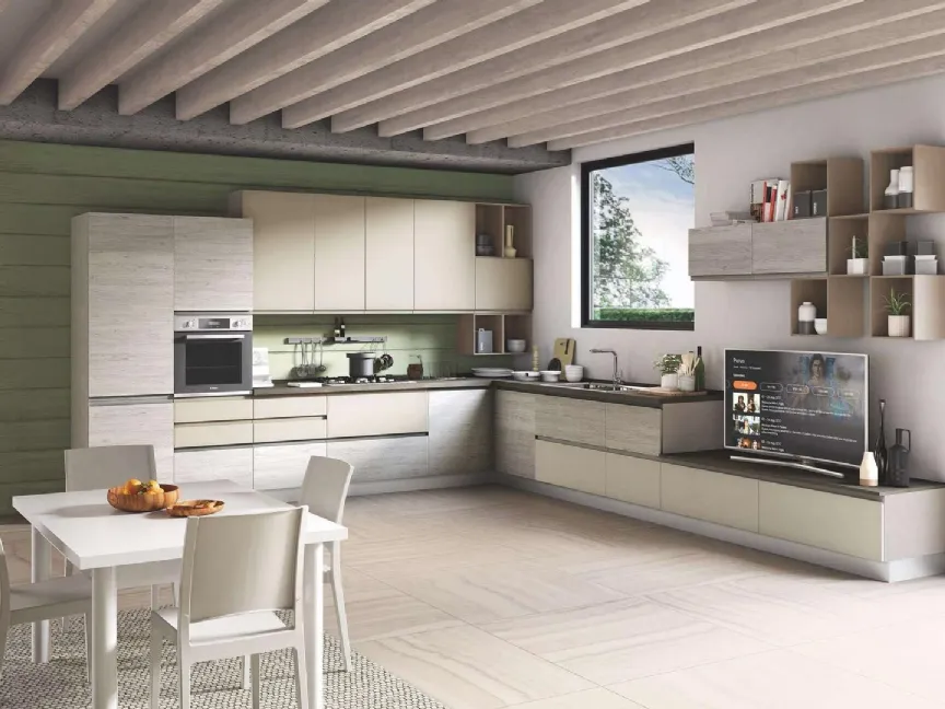 Cucina Moderna Kelly 03 Pino Grigio e Grigio Sasso Opaco di Net Cucine