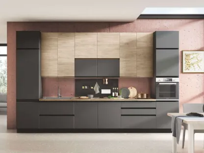 Cucina Moderna Kelly 05 Rovere Caldo e Grigio Antracite Opaco di Net Cucine