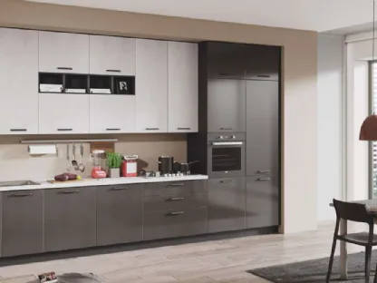 Cucina Moderna Kira 04 Antracite Lucido e Cemento Bianco di Net Cucine