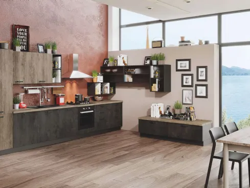 Cucina Moderna Kira 07 Cemento Ardesia e Legno Naturale di Net Cucine