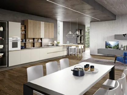 Cucina Moderna lineare Marilyn 01 Zoe in laccato opaco Sahara e Rovere Miele di Ciao Cucine