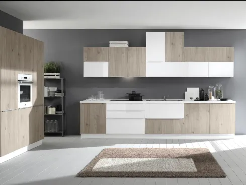 Cucina Moderna Mia 04 Rovere Grigio e Bianco Lucido di Net Cucine