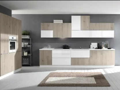 Cucina Moderna Mia 04 Rovere Grigio e Bianco Lucido di Net Cucine