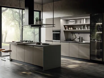 Cucina Moderna con isola Murano DM0754 in laccato Tortora opaco e Rovere gessato di Imab