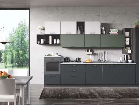 Cucina Moderna Ambra Grafite Opaco e Verde Oliva Opaco di Net Cucine