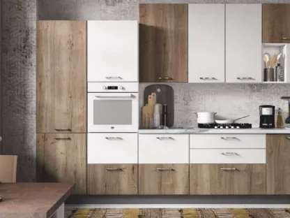 Cucina Moderna Ambra 05 Rovere Tabacco e Bianco Opaco di Net Cucine