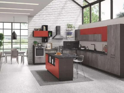 Cucina Moderna Cloe Rovere Smoky e Rosso Cocktail di Net Cucine