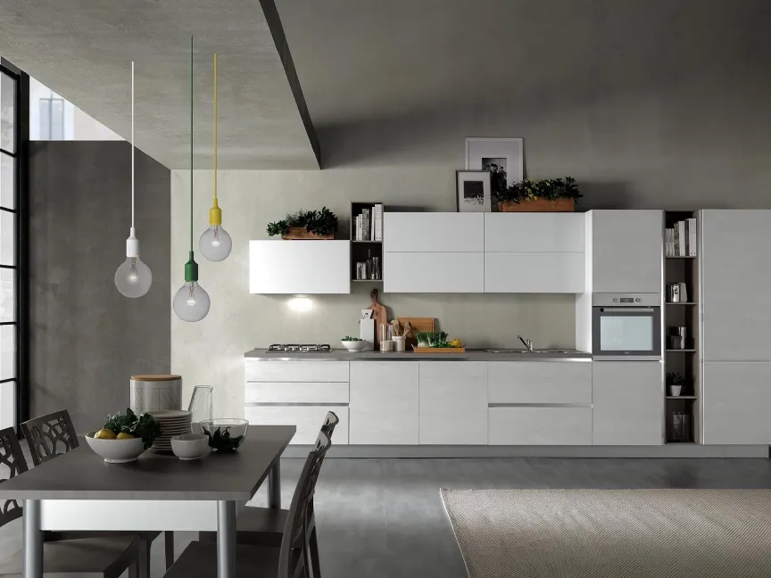 Cucina Moderna Delizia 01 Rovere Ghiaccio e Bianco Opaco di Net Cucine