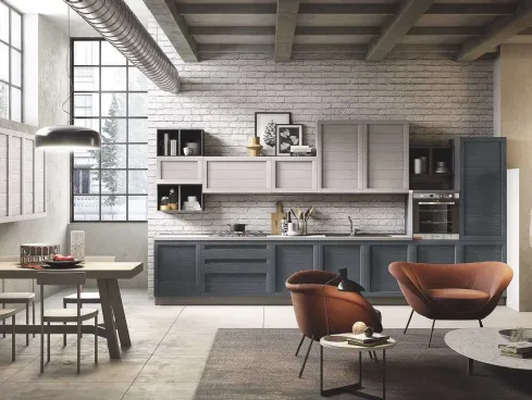 Cucina Moderna lineare in legno Elsa finitura Canapa Ardesia di Net Cucine