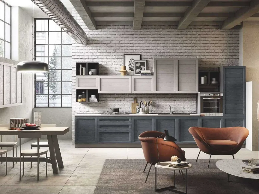 Cucina Moderna lineare in legno Elsa finitura Canapa Ardesia di Net Cucine