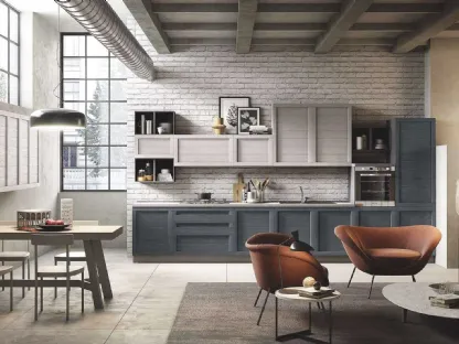 Cucina Moderna lineare in legno Elsa finitura Canapa Ardesia di Net Cucine