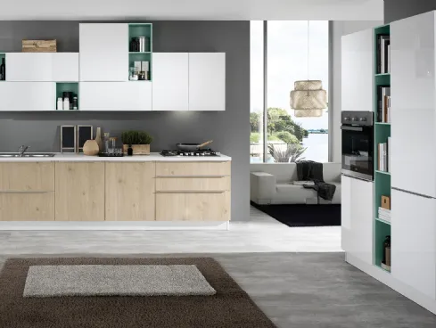 Cucina Moderna Mia Rovere Naturale Bianco Lucido di Net Cucine