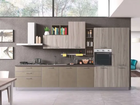 Cucina Moderna New Smart 01 Cemento Fango e Noce Artico di Net Cucine