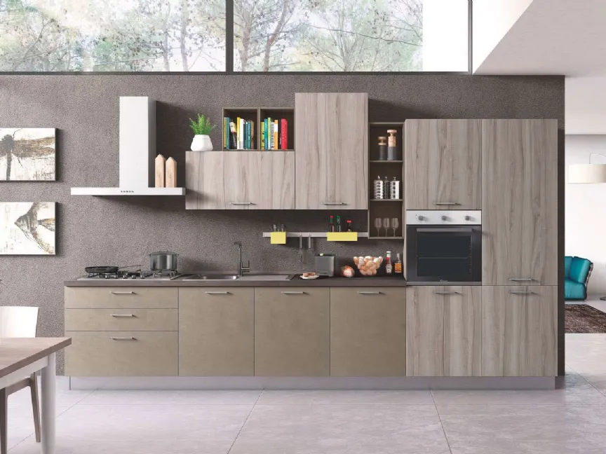 Cucina Moderna New Smart 01 Cemento Fango e Noce Artico di Net Cucine