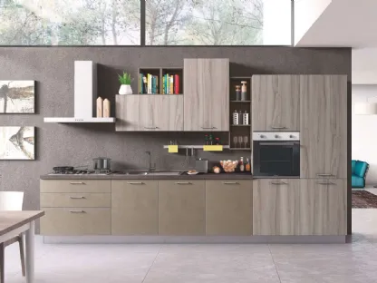 Cucina Moderna New Smart 01 Cemento Fango e Noce Artico di Net Cucine