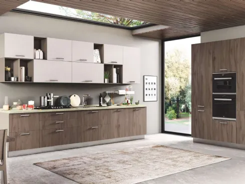 Cucina Moderna New Smart 03 Noce Bosco e Corda Opaco di Net Cucine