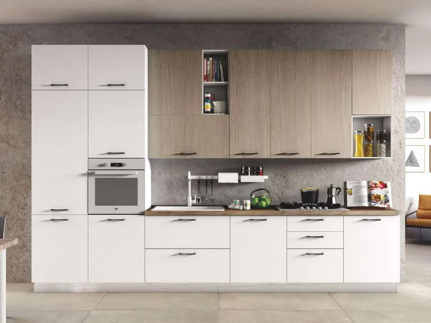 Cucina Moderna New Smart 04 Bianco Opaco e Olmo Tortora di Net Cucine