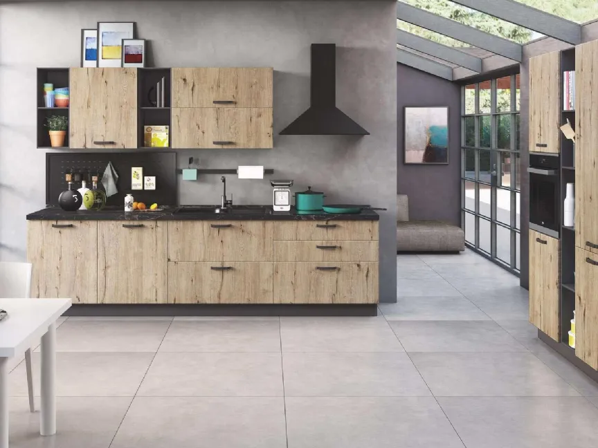 Cucina Moderna New Smart 05 Legno Nodato di Net Cucine