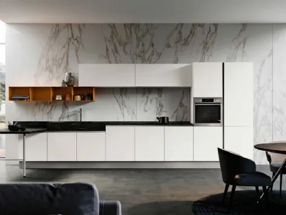 Cucina Moderna lineare in laccato bianco opaco e top in HPL effetto marmo Panarea DM0669 di Imab