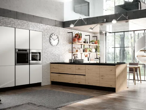 Cucina Moderna lineare Piana in melaminico Rovere chiaro di Imab