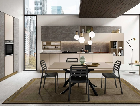 Cucina Moderna ad angolo Pop visone opaco e marmo oro di Mobilturi