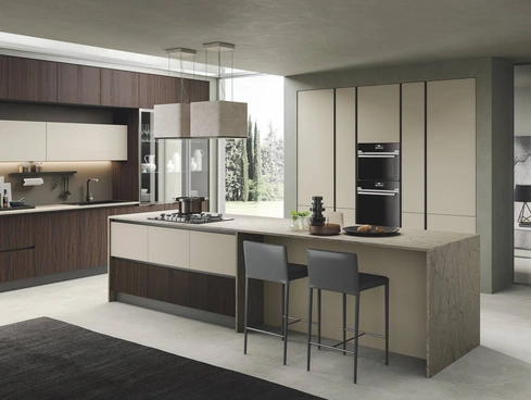 Cucina Moderna con isola Pop noce bruciato e corda di Mobilturi