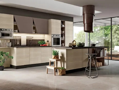 Cucina Moderna con isola in Rovere sbiancato Positano di Imab