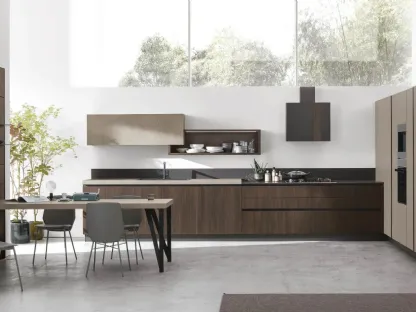 Cucina Moderna ad angolo Infinity v01 in Termo Strutturato Rovere Cumino e Graniglia di Stosa