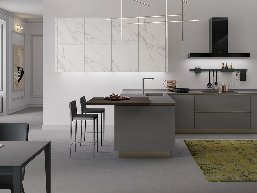 Cucina Moderna con penisola Stratos in gres grey e gres white marble di Mobilturi