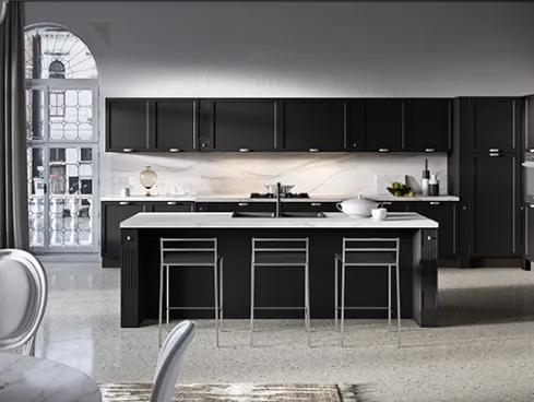 Cucina in legno verticale termotrattato con piano effetto marmo Tamara 01 di Ciao Cucine