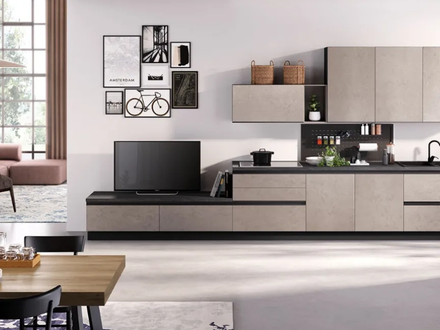 Cucina Moderna lineare Zoe 02 Fango Cemento di Net Cucine