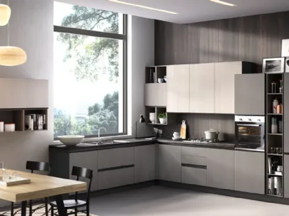 Cucina Moderna angolare Zoe 03 Rovere Chiaro e Rovere Scuro di Net Cucine