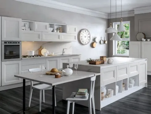 Cucina Shabby Chic lineare Caravaggio 03 in Larice Bianco con top in marmo di Carrara di Ciao Cucine