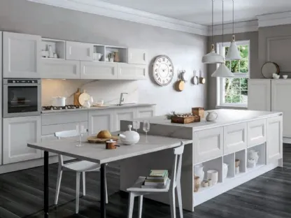 Cucina Shabby Chic lineare Caravaggio 03 in Larice Bianco con top in marmo di Carrara di Ciao Cucine