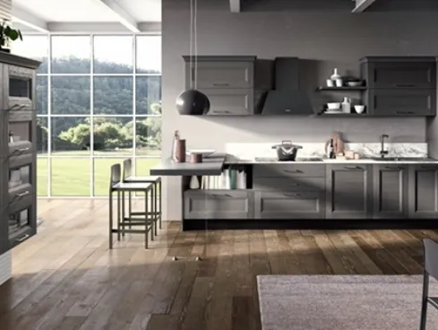 Cucina Shabby Chic lineare Caravaggio 02 in laccato Antracite con top finitura Palladio di Ciao Cucine