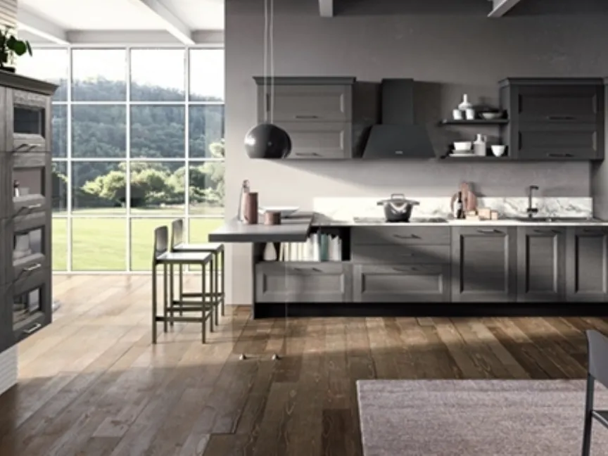 Cucina Shabby Chic lineare Caravaggio 02 in laccato Antracite con top finitura Palladio di Ciao Cucine